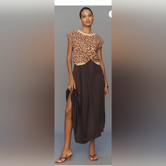 NWT Anthropologie The Gemini Cap-Sleeve Leopard Sweater + Tank Dress Set - Picture 2 of 5